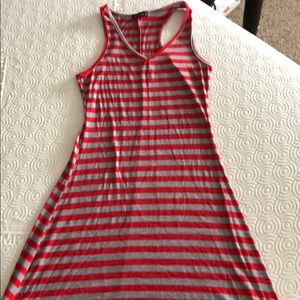Summer red and gray mid length striped dress!